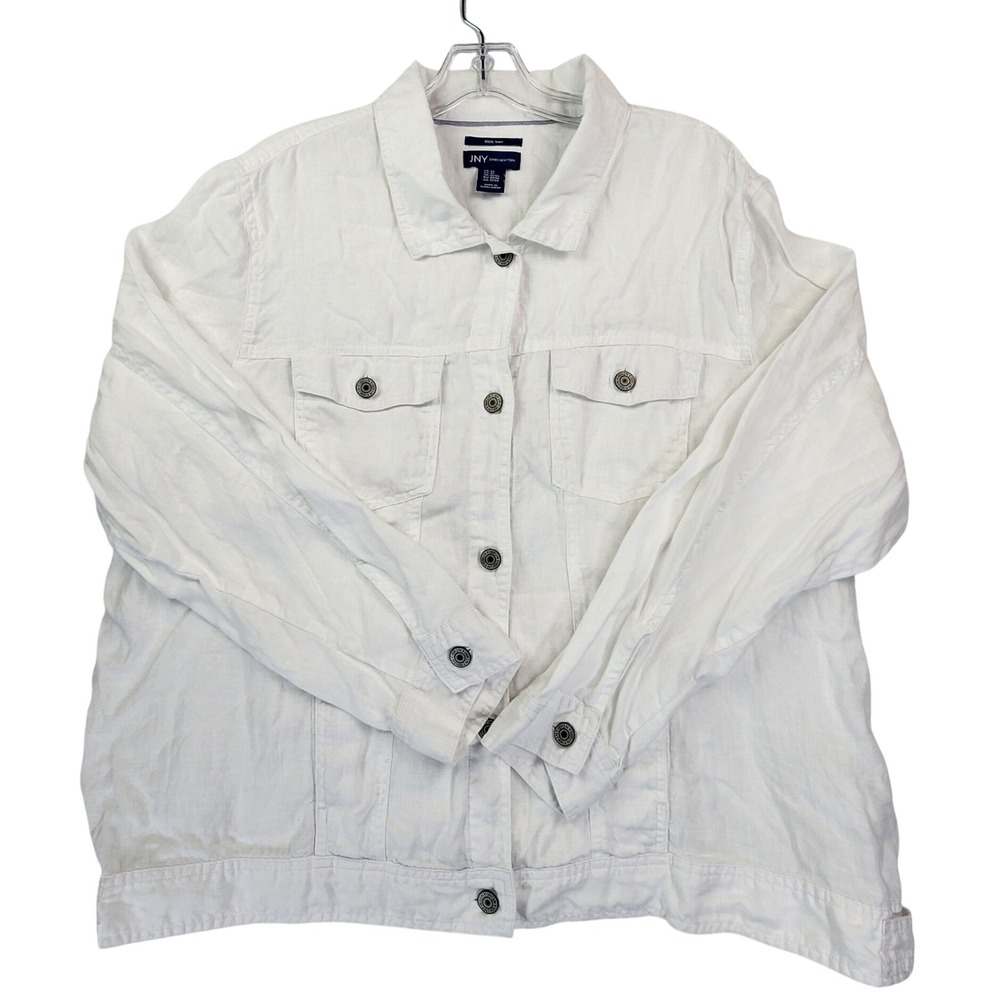 Jones New York 2X White 100% Linen Trucker Jacket Coastal Grandma Summer Classic